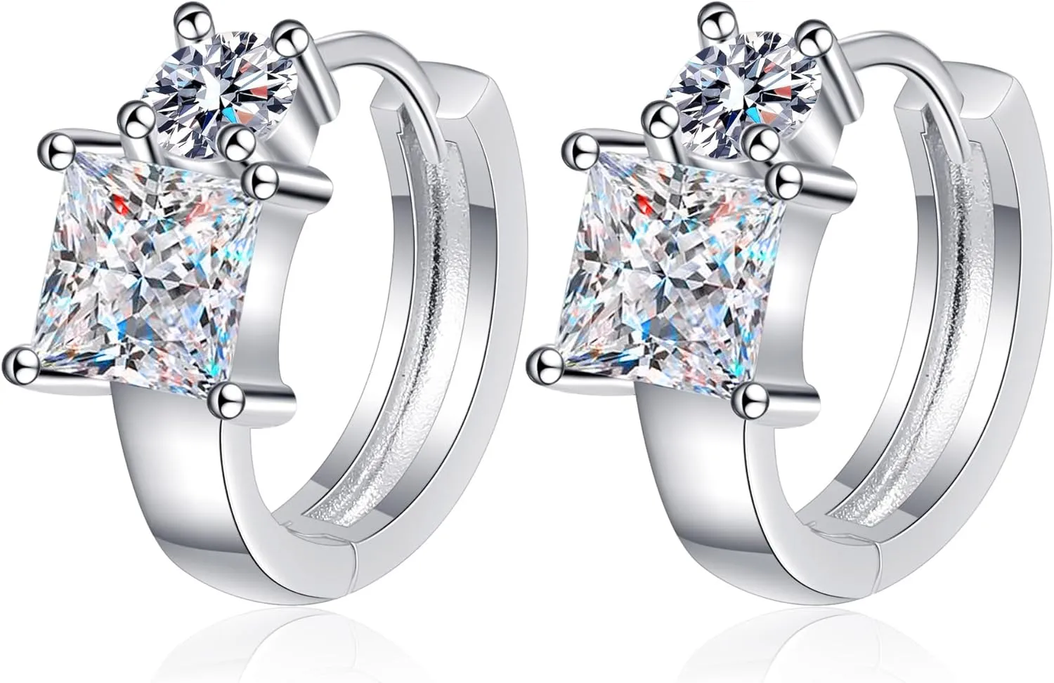 0.7/2.6 Carat Natural Diamond Hoop Earrings, Princess/Round Cut, Flawless D-Color in Unique Square and Round Cut - A Perfect Women's Luxury Jewelry Choice