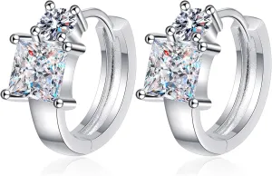 0.7/2.6 Carat Natural Diamond Hoop Earrings, Princess/Round Cut, Flawless D-Color in Unique Square and Round Cut - A Perfect Women's Luxury Jewelry Choice