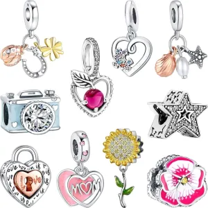 10PCS Charms Compatible with Pandora Charms Bracelet Necklace, Charms for Bracelets for Women, the Beads with Cubic Zirconias Are the Perfect Jewelry Gift for Women, Ideal for Christmas, Birthdays, Mother's Day, and Valentine's Day.