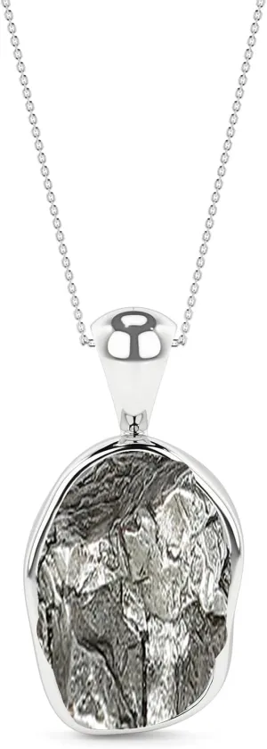 11x7mm Natural Raw Meteorite Pendant Necklace for Women in Sterling Silver, August Birthstone Jewelry Gifts for Her Birthday, Anniversary, Graduation (Bezel-Set)
