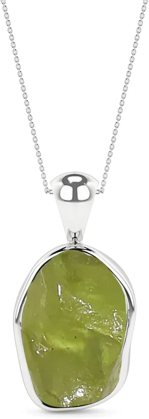 11x7mm Natural Raw Peridot Pendant Necklace for Women in Sterling Silver, August Birthstone Jewelry Gifts for Her Birthday, Anniversary, Graduation (Bezel-Set)