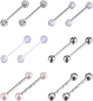 12 PCs Surgical Steel Barbell Tongue Rings Body Piercing 14G 3 4""18mm Unique Delicate Jewelry Accessories, silver