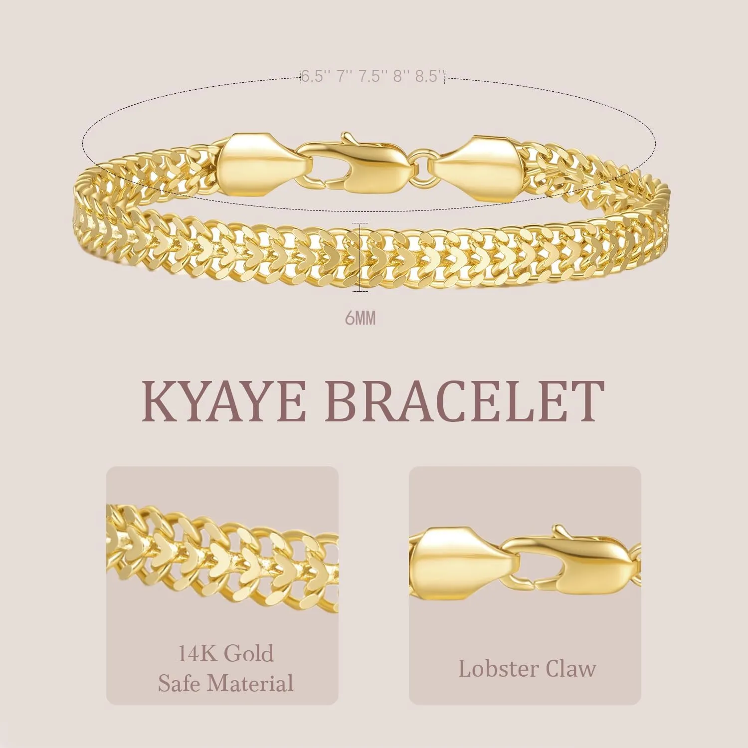 14K Gold Bracelets For Women Men Non Tarnish Gold Cuban Link Chain Dense Double-Row Design Fixed Sizes Mens Charm Bracelet Womens Ideal for Gift Trendy Jewelry 6.5, 7, 7.5, 8, 8.5in