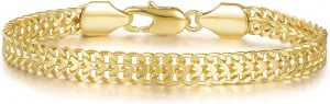 14K Gold Bracelets For Women Men Non Tarnish Gold Cuban Link Chain Dense Double-Row Design Fixed Sizes Mens Charm Bracelet Womens Ideal for Gift Trendy Jewelry 6.5, 7, 7.5, 8, 8.5in