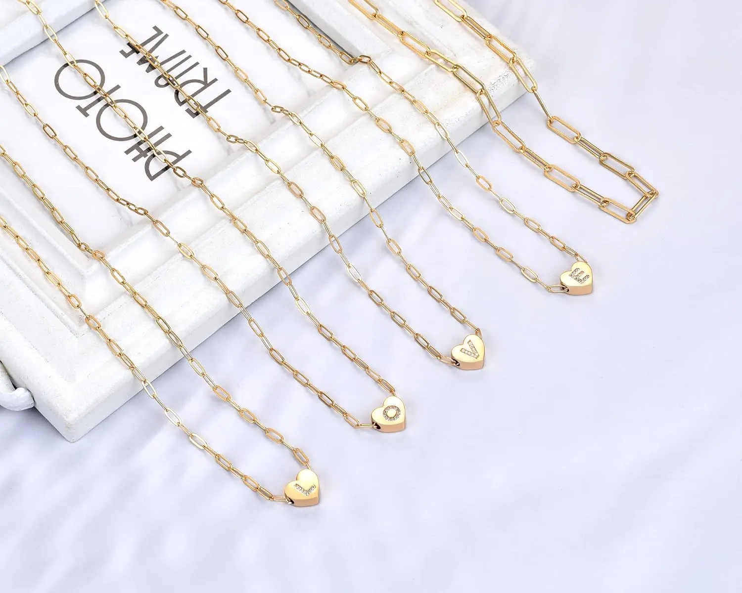 14K Gold Plated Dainty Layered Initial Necklaces for Women,Paperclip Chain Necklace Simple Cute Gold Initial Heart CZ Letter Pendant Adjustable Initial Gold Layering Choker Necklace for Women Jewelry Gifts