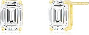 14K Gold Plated Stud Earrings 925 Sterling Silver Post Earrings Emerald Cut Cubic Zirconia Stud Earrings Small Cute for Women