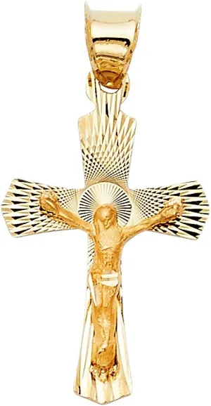 14K Solid Gold Christ on Cross Charm Pendant, 14K Yellow Gold Crucifix Jesus Christ Cross Pendant.