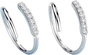14K White Gold Plated 925 Sterling Silver Twist Wrap Spiral Earrings Double Hoop Climber Cuff Earrings Tiny CZ Cartilage Twist Piercing Earrings for Women Men