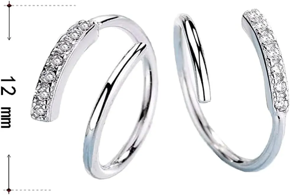 14K White Gold Plated 925 Sterling Silver Twist Wrap Spiral Earrings Double Hoop Climber Cuff Earrings Tiny CZ Cartilage Twist Piercing Earrings for Women Men