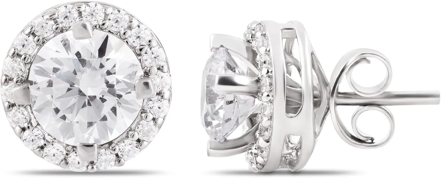 18 Kt Gold Plated 925 Sterling Silver with Cubic Zirconia Solitaire Diamond 2.5 CT STELLA Round Halo 2 in 1 EARRINGS | Gift for Girls & Women | Gift For Anniversary & Birthdays | Certificate Of Authenticity & 925 Stamp