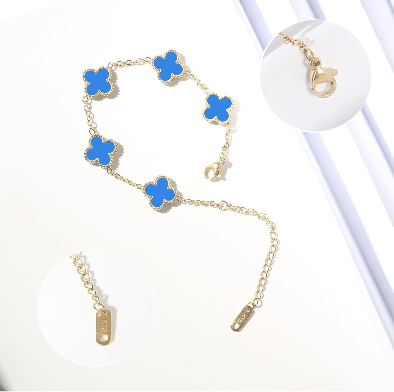 18K Gold Plated Bracelet Gold Clover Bracelet Set for Women Four Leaf Lucky Bracelets Dupes Trendy Jewelry Birthday Gifts for Women