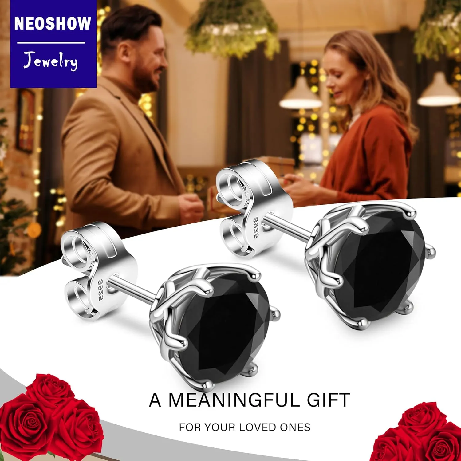 18K White Gold Plated Brilliant Cut Simulated Diamond Cubic Zirconia Stud Earrings Sterling Silver Hypoallergenic CZ Stud Earrings for Women Men 6 Prongs Setting