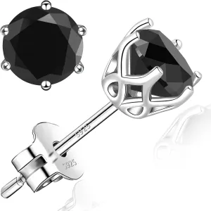 18K White Gold Plated Brilliant Cut Simulated Diamond Cubic Zirconia Stud Earrings Sterling Silver Hypoallergenic CZ Stud Earrings for Women Men 6 Prongs Setting