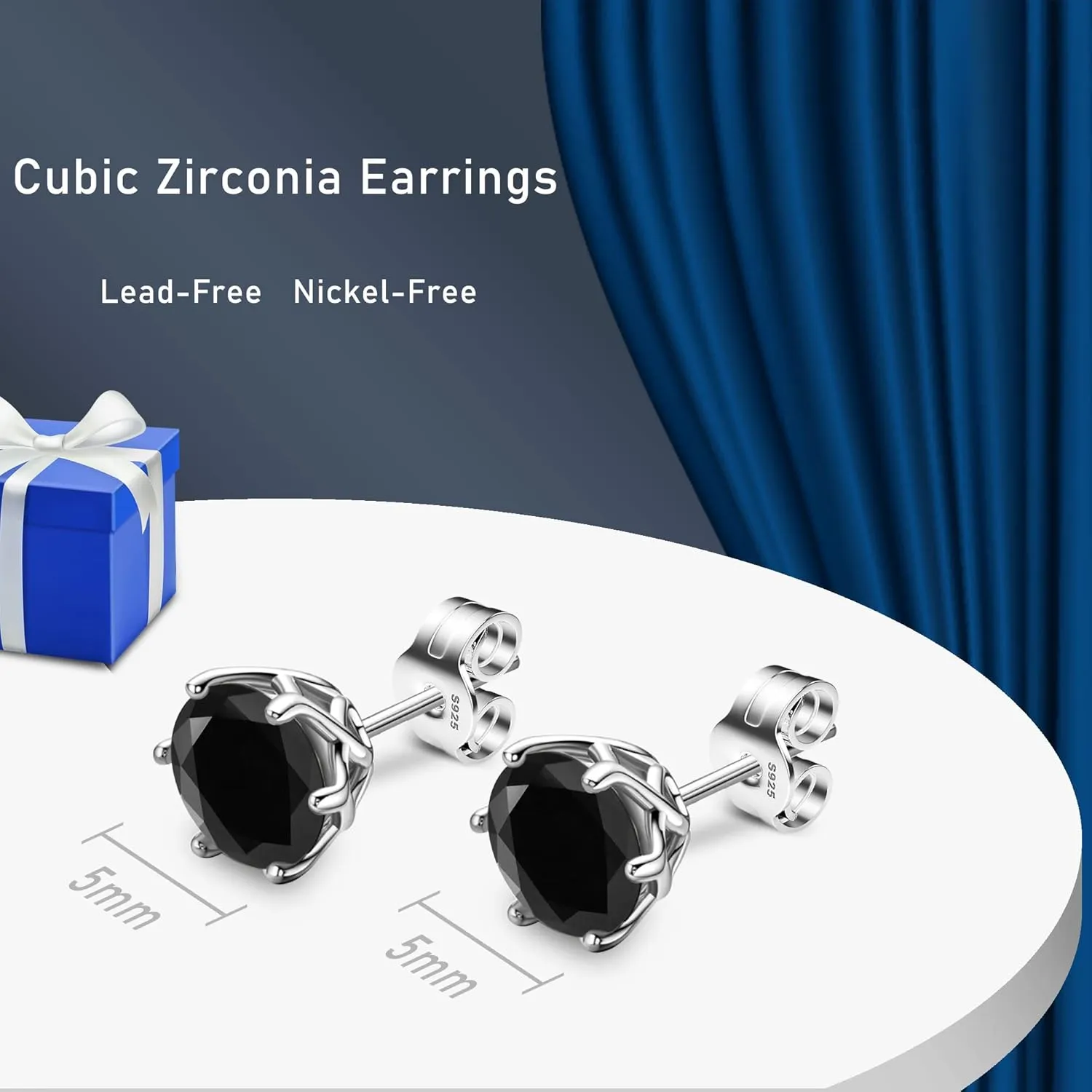 18K White Gold Plated Brilliant Cut Simulated Diamond Cubic Zirconia Stud Earrings Sterling Silver Hypoallergenic CZ Stud Earrings for Women Men 6 Prongs Setting