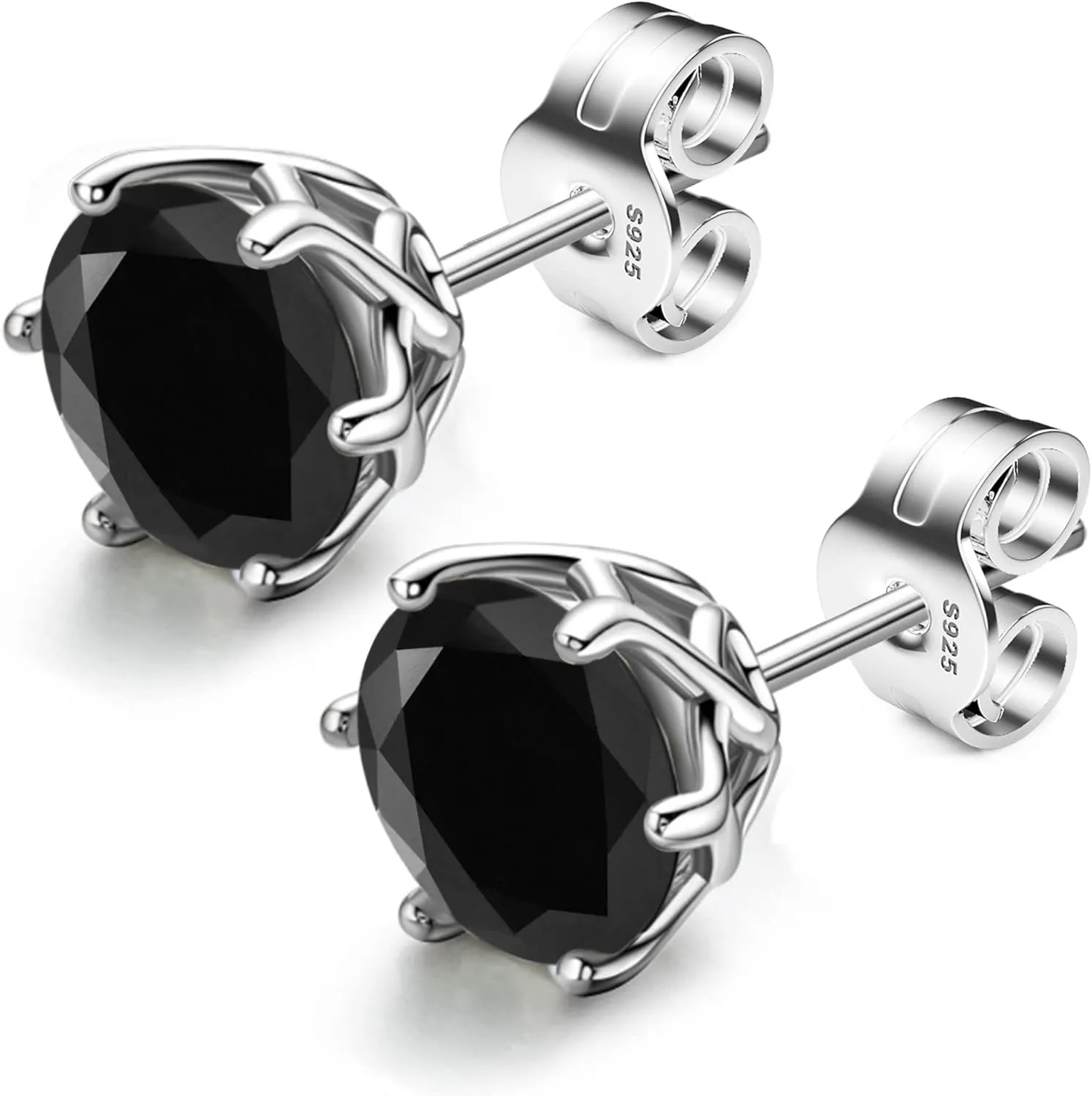 18K White Gold Plated Brilliant Cut Simulated Diamond Cubic Zirconia Stud Earrings Sterling Silver Hypoallergenic CZ Stud Earrings for Women Men 6 Prongs Setting