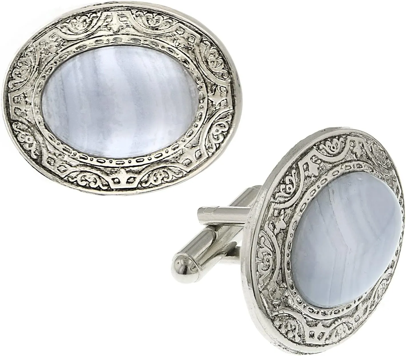 1928 Jewelry Silver-Tone Gemstone Oval Cufflinks