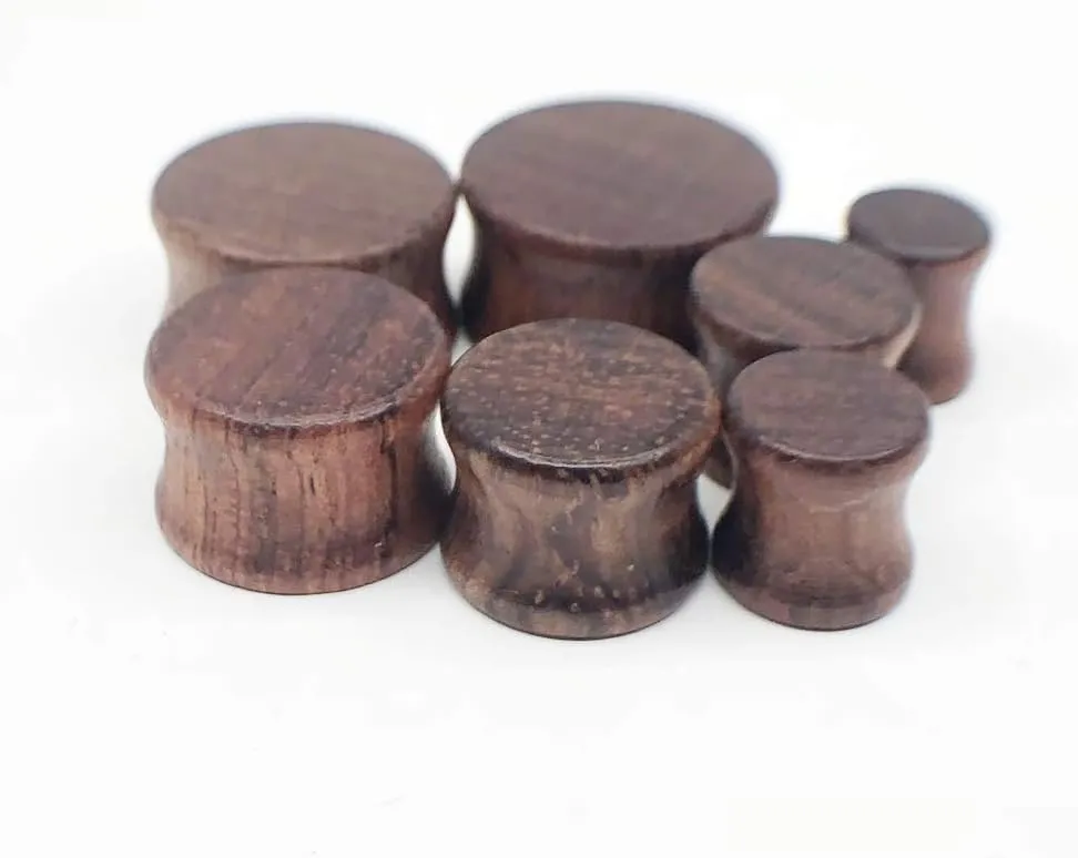 2 Pairs Brown Natural Wood Ear Plugs Double Expander Ear Gauges Stretched Piercing Body Jewelry
