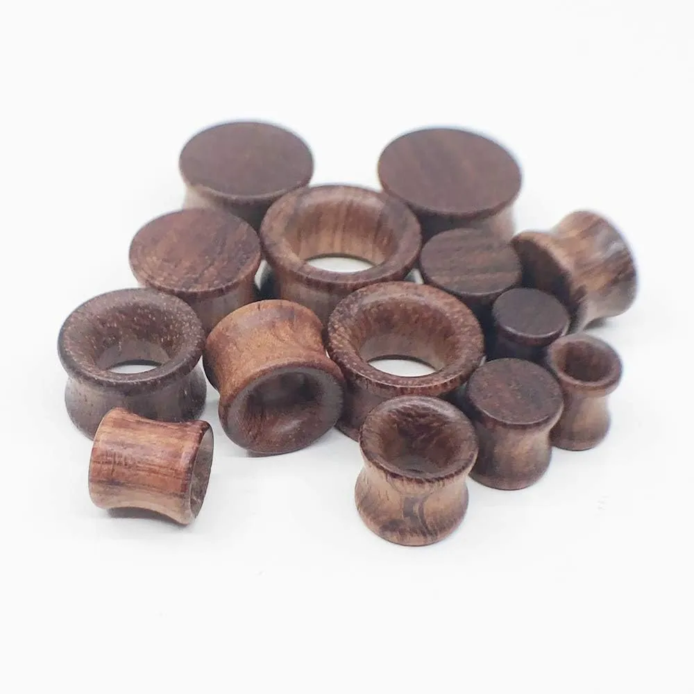 2 Pairs Brown Natural Wood Ear Plugs Double Expander Ear Gauges Stretched Piercing Body Jewelry
