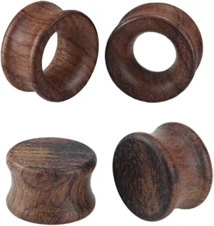 2 Pairs Brown Natural Wood Ear Plugs Double Expander Ear Gauges Stretched Piercing Body Jewelry