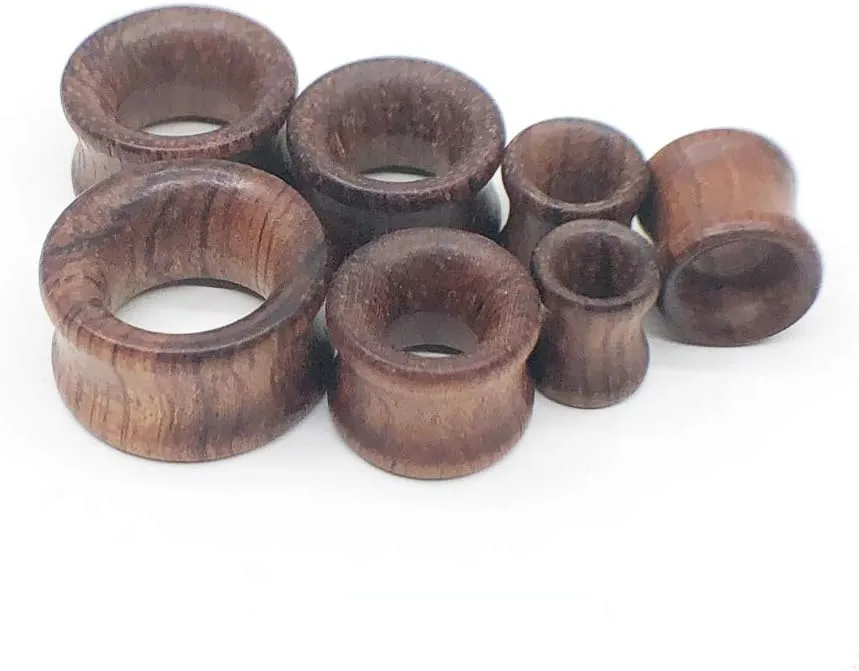 2 Pairs Brown Natural Wood Ear Plugs Double Expander Ear Gauges Stretched Piercing Body Jewelry