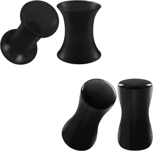 2 Pairs Thin Silicone Black Onyx Stone Double Flared Saddle Piercing Jewelry Stretcher Ear Plugs Earring Lobe Flesh Tunnel