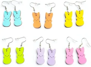 2 to 6 Pairs Easter Earrings Set Colorful Easter Eggs Rabbit Flower Chicken Wooden Drop Earrings Glitter Bunny Gnome Animals Acrylic Dangle Earrings for Women Holiday Jewelry Gifts