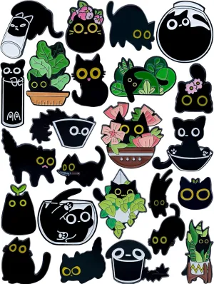 24 Pcs Black Cat Enamel Pin Set  Cute and Quirky Lapel Pins for Jackets, Backpacks & Hats  Gift for Friends & Collectors