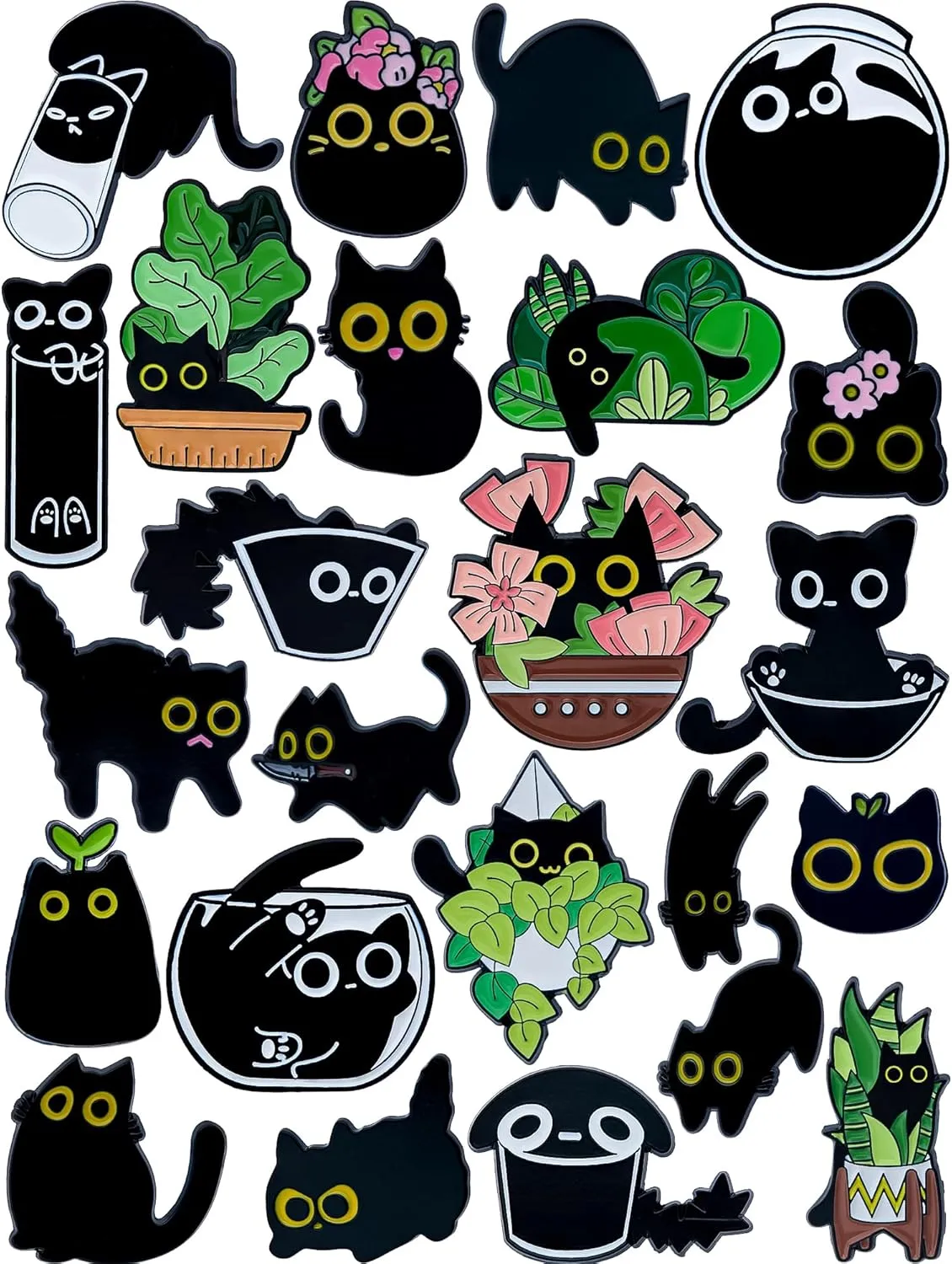 24 Pcs Black Cat Enamel Pin Set  Cute and Quirky Lapel Pins for Jackets, Backpacks & Hats  Gift for Friends & Collectors