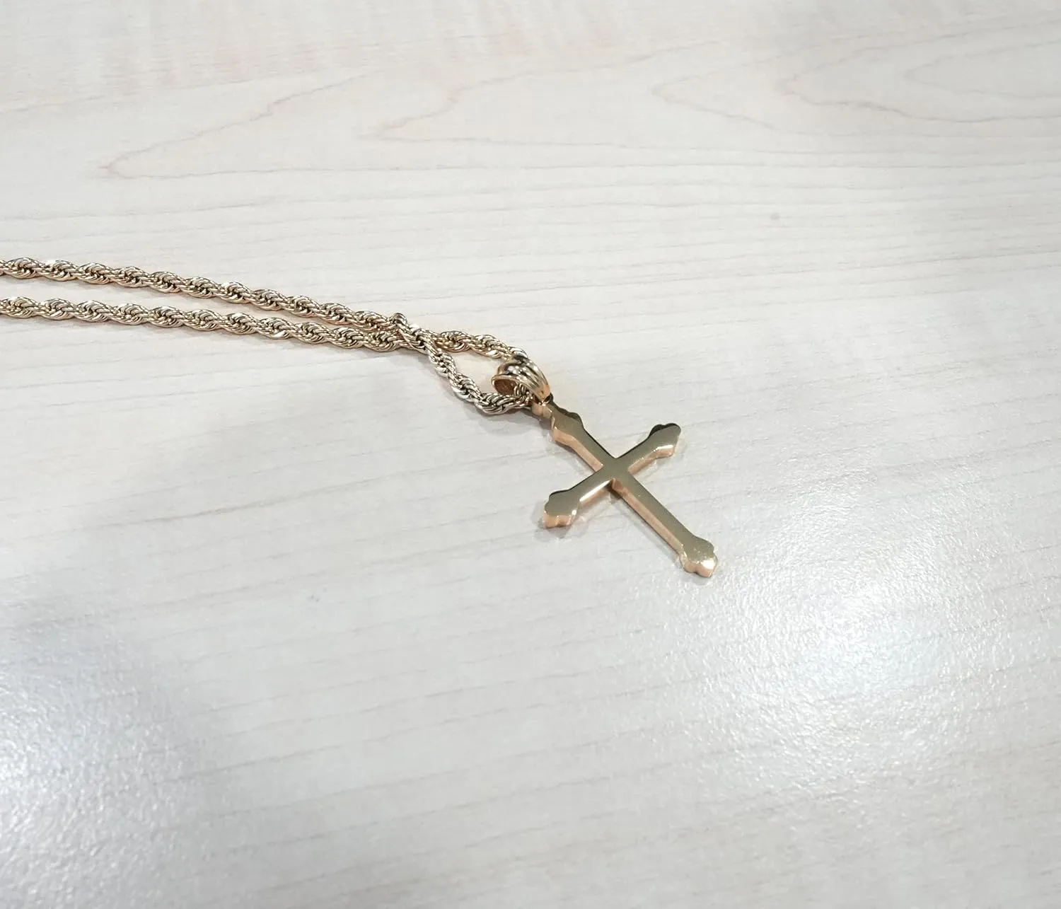24K Gold Cross Necklace Pendant Charm with 3MM Rope Chain Gift for Men Women Baptism Religious Fashion Jewelry