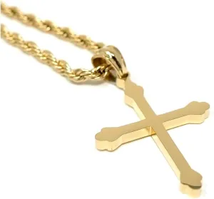 24K Gold Cross Necklace Pendant Charm with 3MM Rope Chain Gift for Men Women Baptism Religious Fashion Jewelry