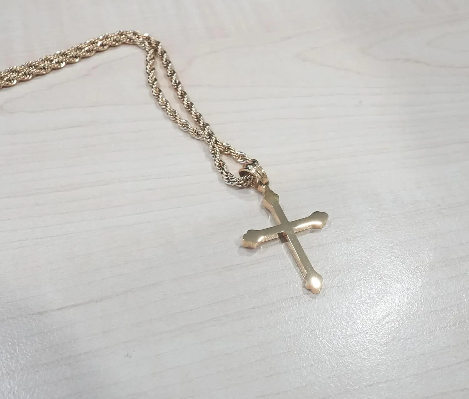 24K Gold Cross Necklace Pendant Charm with 3MM Rope Chain Gift for Men Women Baptism Religious Fashion Jewelry
