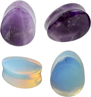 2Pairs Opalite Moon Stone Amethyst Ear Gauges Plugs Tunnels Expanders Stretcher Natural Organic Stone Double Flared Piercing Body Jewelry