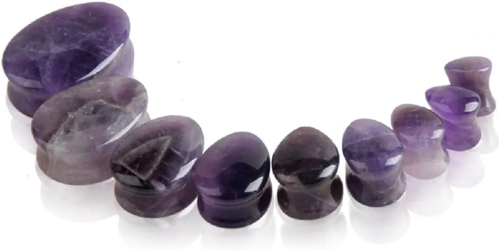 2Pairs Opalite Moon Stone Amethyst Ear Gauges Plugs Tunnels Expanders Stretcher Natural Organic Stone Double Flared Piercing Body Jewelry