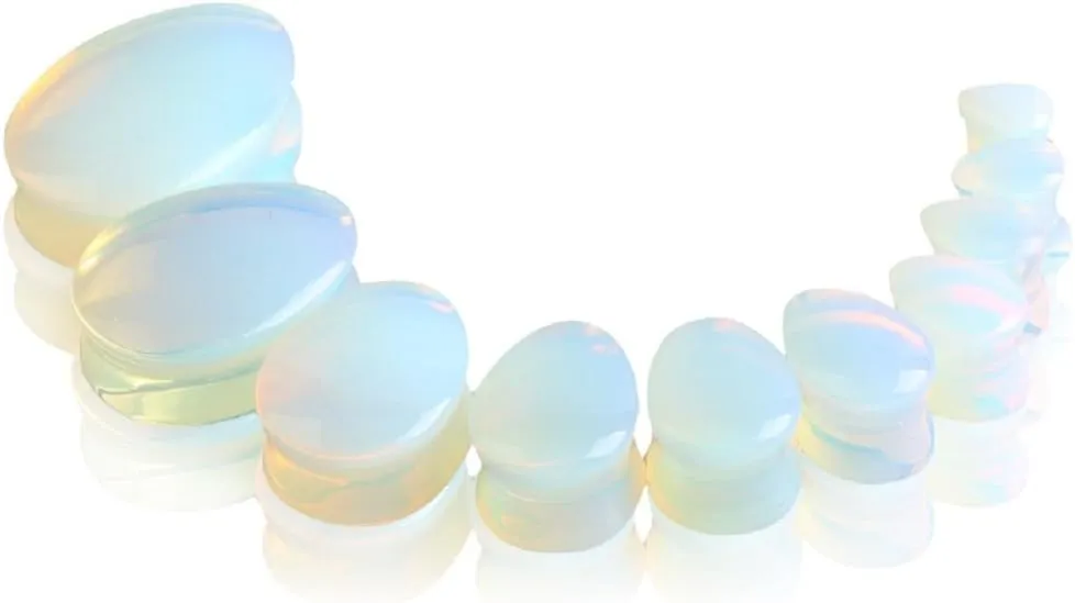 2Pairs Opalite Moon Stone Amethyst Ear Gauges Plugs Tunnels Expanders Stretcher Natural Organic Stone Double Flared Piercing Body Jewelry