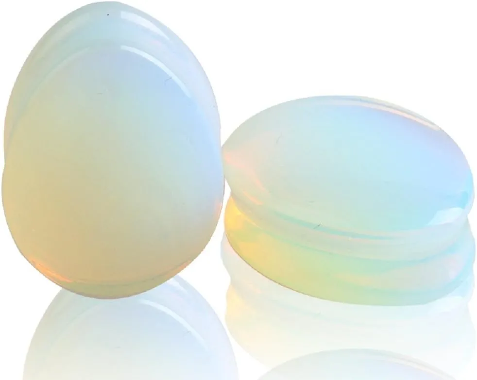 2Pairs Opalite Moon Stone Amethyst Ear Gauges Plugs Tunnels Expanders Stretcher Natural Organic Stone Double Flared Piercing Body Jewelry