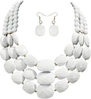 3 Layer Beaded Statement Chunky Necklaces and Earrings Set, Handmade Jewelry Set for Women, African Tribal Costume Collar Necklace