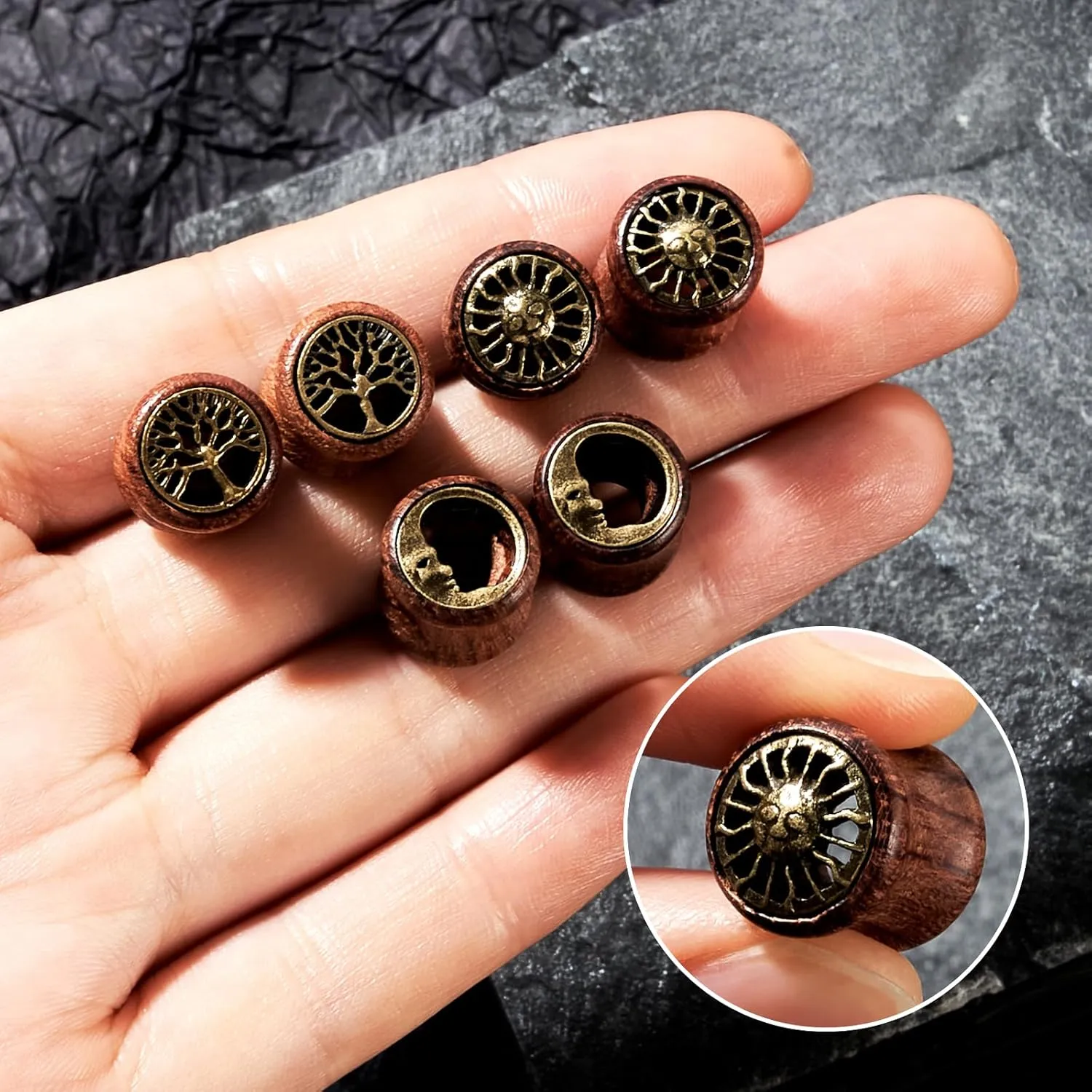 3 Pairs Natural Wooden Ear Tunnels Plugs Hollow Double Flared Ear Expander Plugs Ear Piercing Ear Stretcher for Women and Men Gauge 8-20mm