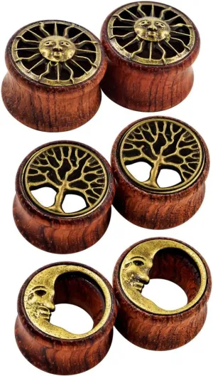 3 Pairs Natural Wooden Ear Tunnels Plugs Hollow Double Flared Ear Expander Plugs Ear Piercing Ear Stretcher for Women and Men Gauge 8-20mm
