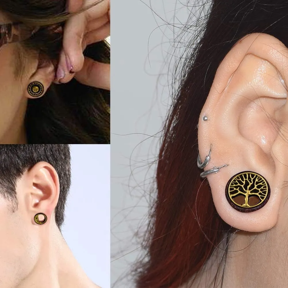 3 Pairs Natural Wooden Ear Tunnels Plugs Hollow Double Flared Ear Expander Plugs Ear Piercing Ear Stretcher for Women and Men Gauge 8-20mm