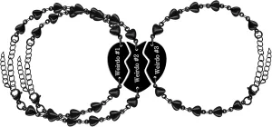 3pc Puzzle Heart Pieces Bracelets for Women Adjustable Stainless Steel Black Heart Link Bracelet for Sisters Friend Family Friendship Gifts YA4838