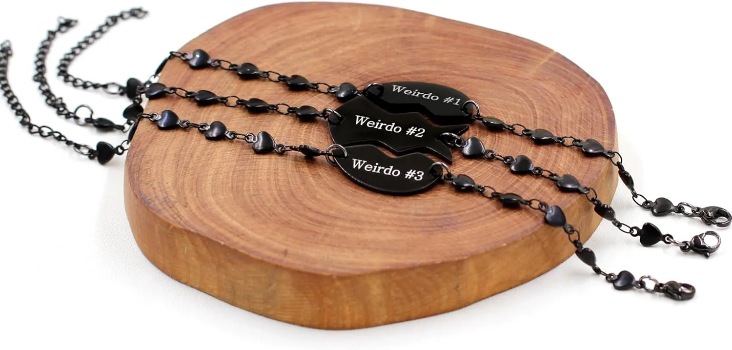 3pc Puzzle Heart Pieces Bracelets for Women Adjustable Stainless Steel Black Heart Link Bracelet for Sisters Friend Family Friendship Gifts YA4838