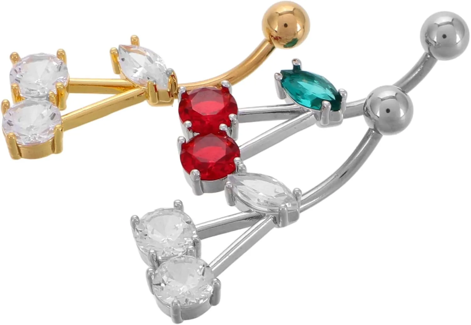 3pcs Belly Button Rings Unique Cherry Design Navel Jewelry for Women Comfortable Piercing Jewelry Accessories