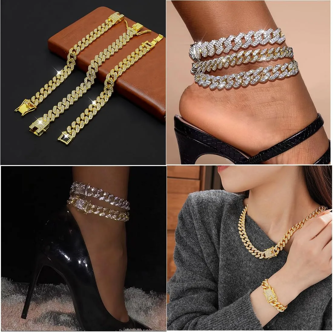 3PCS Gold Silver Ankle Bracelets for Women Clustered Tennis Anklets Bracelet Layered Link Anklet Set Bling Rhinestone Fashion Jewelry for Women Set