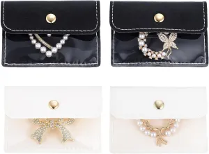 4PCS Jewelry Travel Organizer PU Leather Clear Travel Jewelry Case Mini Pouch Small Storage Bag for Women Girl Earrings Necklaces Bracelet Ring2 Black 2 White