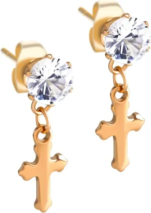 555Jewelry Delicate Small Sparkly Dangling Cross Stud Earrings for Women & Ladies