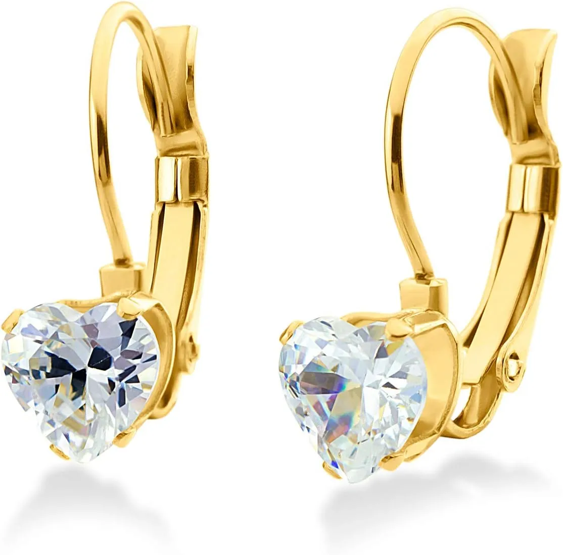 555Jewelry Womens Love Stainless Steel Heart Cubic Zirconia Lever Back Earrings