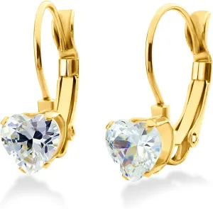 555Jewelry Womens Love Stainless Steel Heart Cubic Zirconia Lever Back Earrings