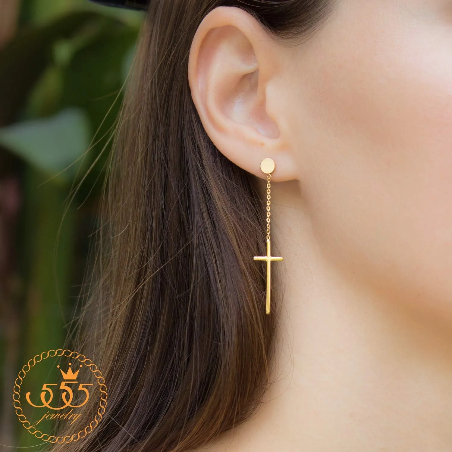 555Jewelry Womens Stainless Steel Hanging Cross Long Dangling Earrings Drop Dangle Earring