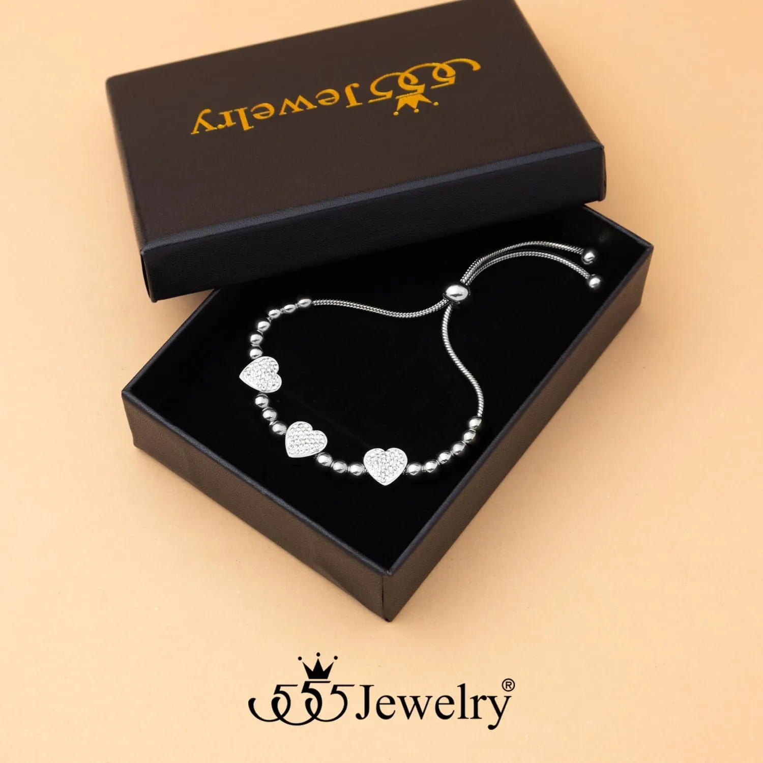 555Jewelry Womens Stainless Steel Love Heart Charm Beaded Delicate Bracelet Dangling