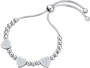 555Jewelry Womens Stainless Steel Love Heart Charm Beaded Delicate Bracelet Dangling